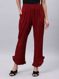 Souchii Women Maroon Solid Pleated Ruffled Liva Palazzos | Grocsy