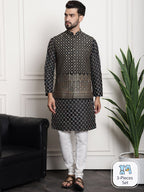 Sojanya Ethnic Motifs Woven Design Embroidered Straight Kurta & Churidar With Nehru Jacket | Grocsy