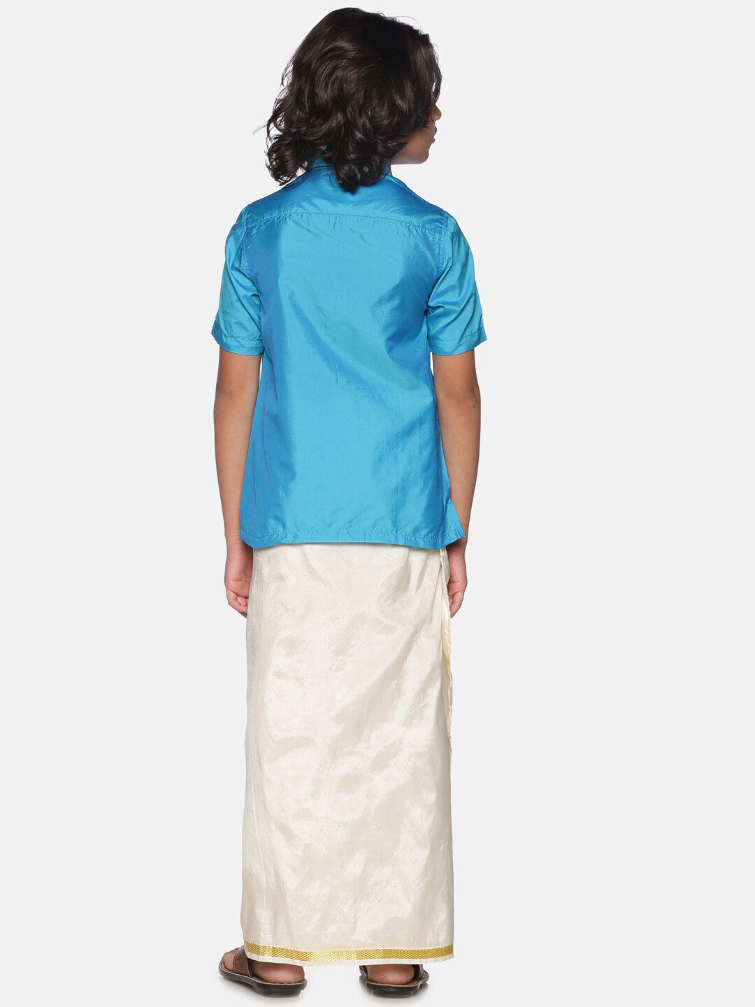 Sethukrishna Boys Turquoise Blue & White Shirt with Dhoti | Grocsy