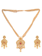 Saraf RS Jewellery Gold-Polished White & Magenta American Diamond Studded Jewellery Set | Grocsy