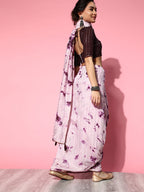 Saree Mall Purple & White Tie and Dye Silk Blend Saree with Unstitched Blouse Piece | Grocsy
