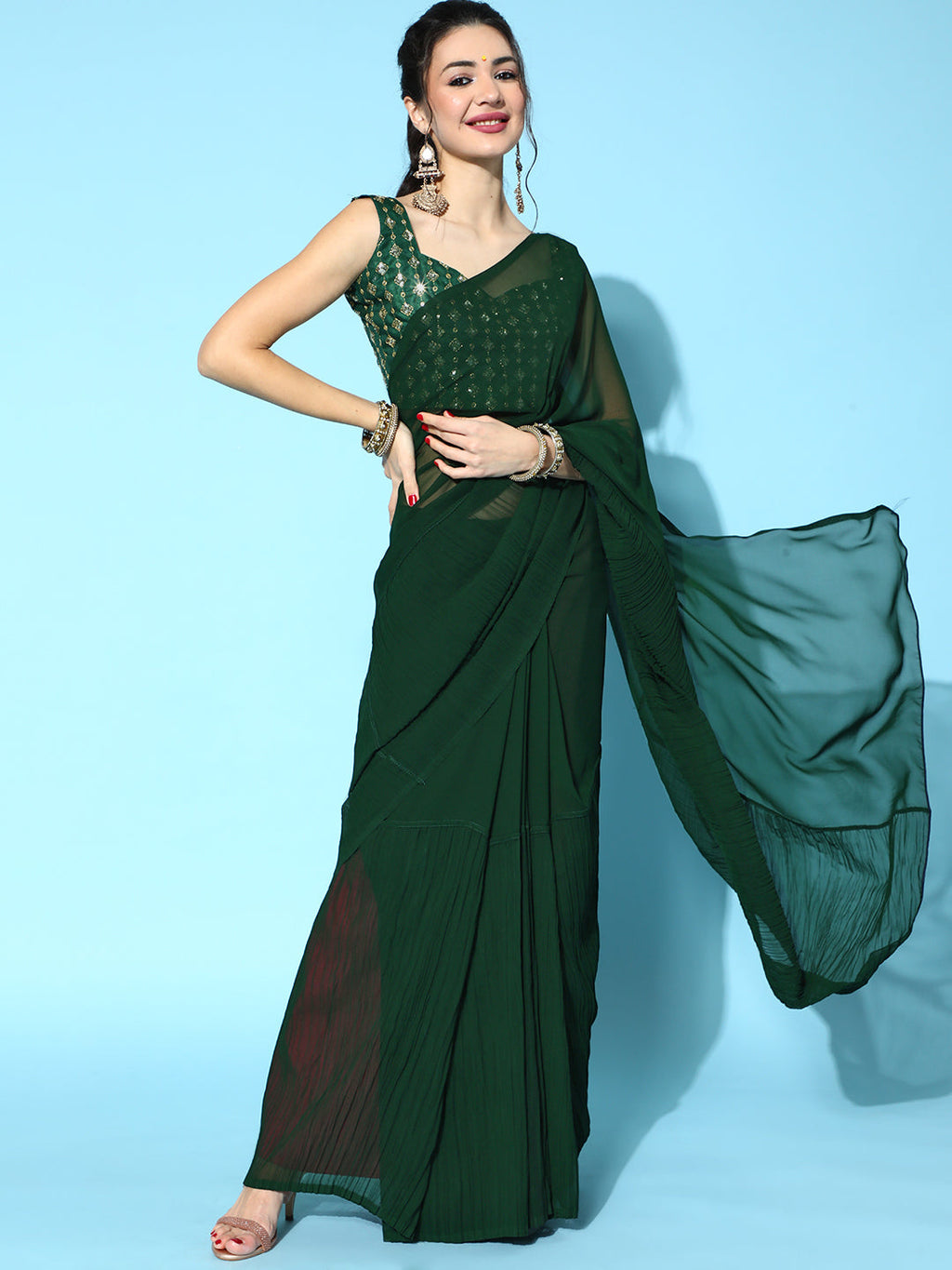 Saree Mall Green Saree | Grocsy