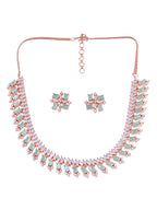 Saraf RS Jewellery Sea Green & Rose Gold-Polished American Diamond Studded Jewellery Set | Grocsy