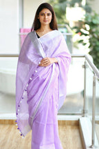 Very Much Indian Pure Linen Saree With Sleek Border And Exclusive Design - Lavender | Grocsy