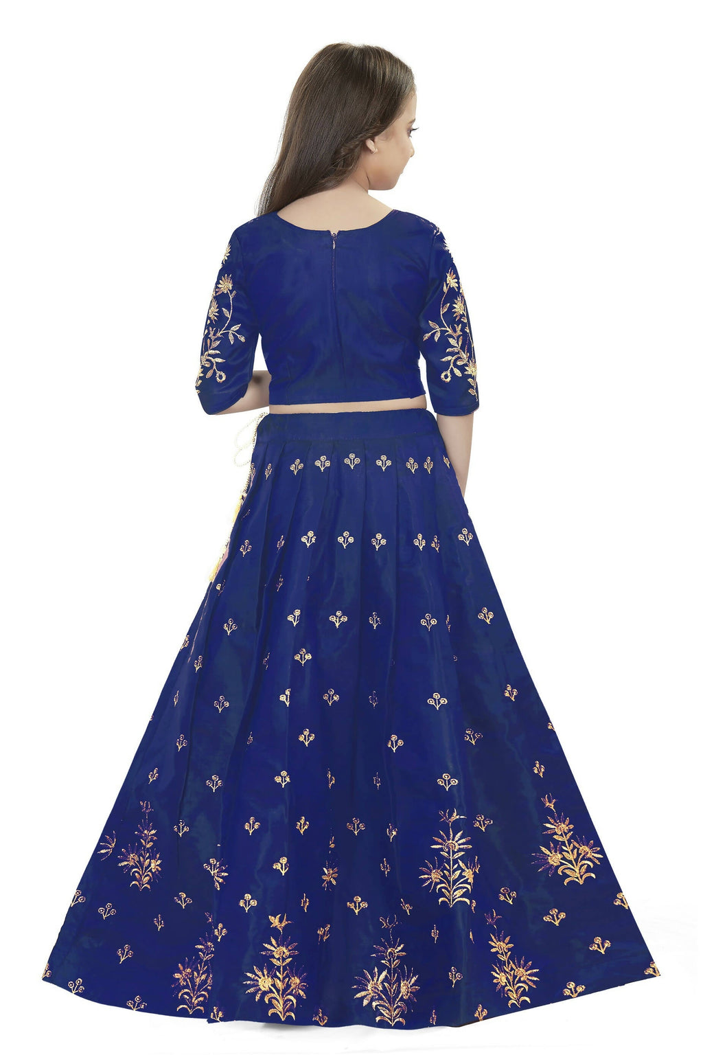Dwiden Royal Blue Rohini Tafetta Sattin Semi-Stitched Girl's Lehenga Choli | Grocsy