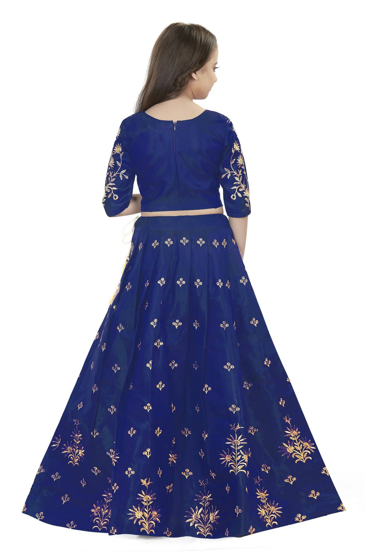 Dwiden Royal Blue Rohini Tafetta Sattin Semi-Stitched Girl's Lehenga Choli | Grocsy