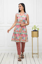 Myshka Women Multi Floral Rayon A-Line V-Neck Kurtis | Grocsy
