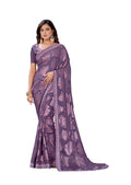 Purple Georgette Zari Jacquard Embroidered Border With Mirror Work Saree With Unstitched Blouse Piece - Norita Zaina | Grocsy