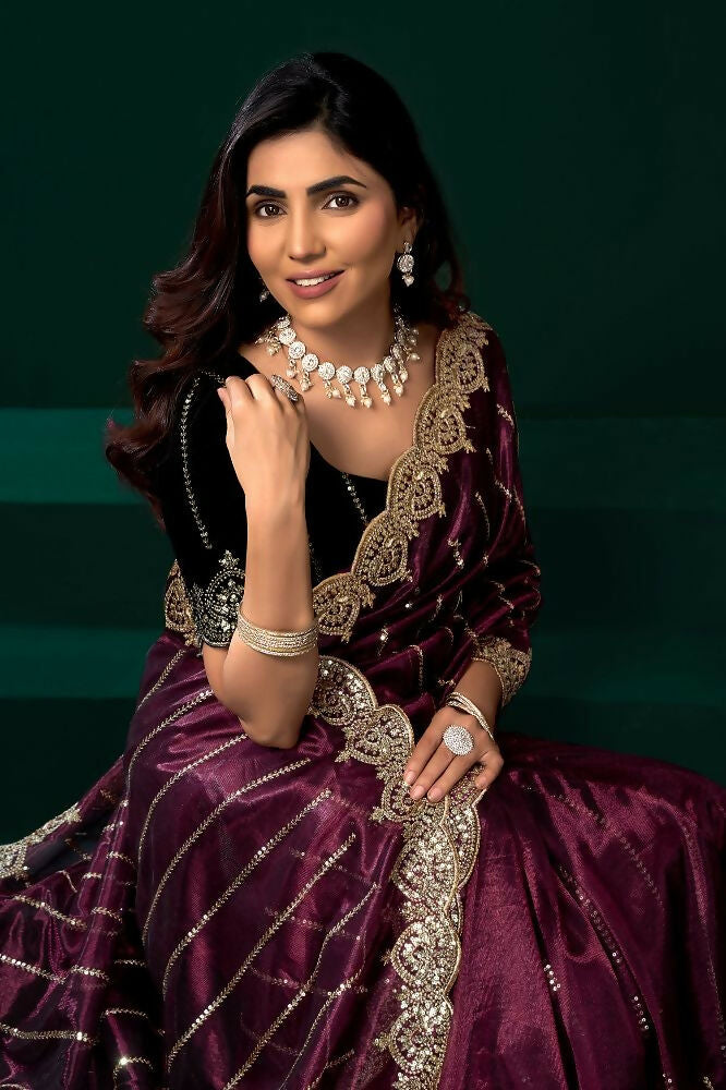 Joban Fashion Purple Net Party Wear Sarees | Grocsy