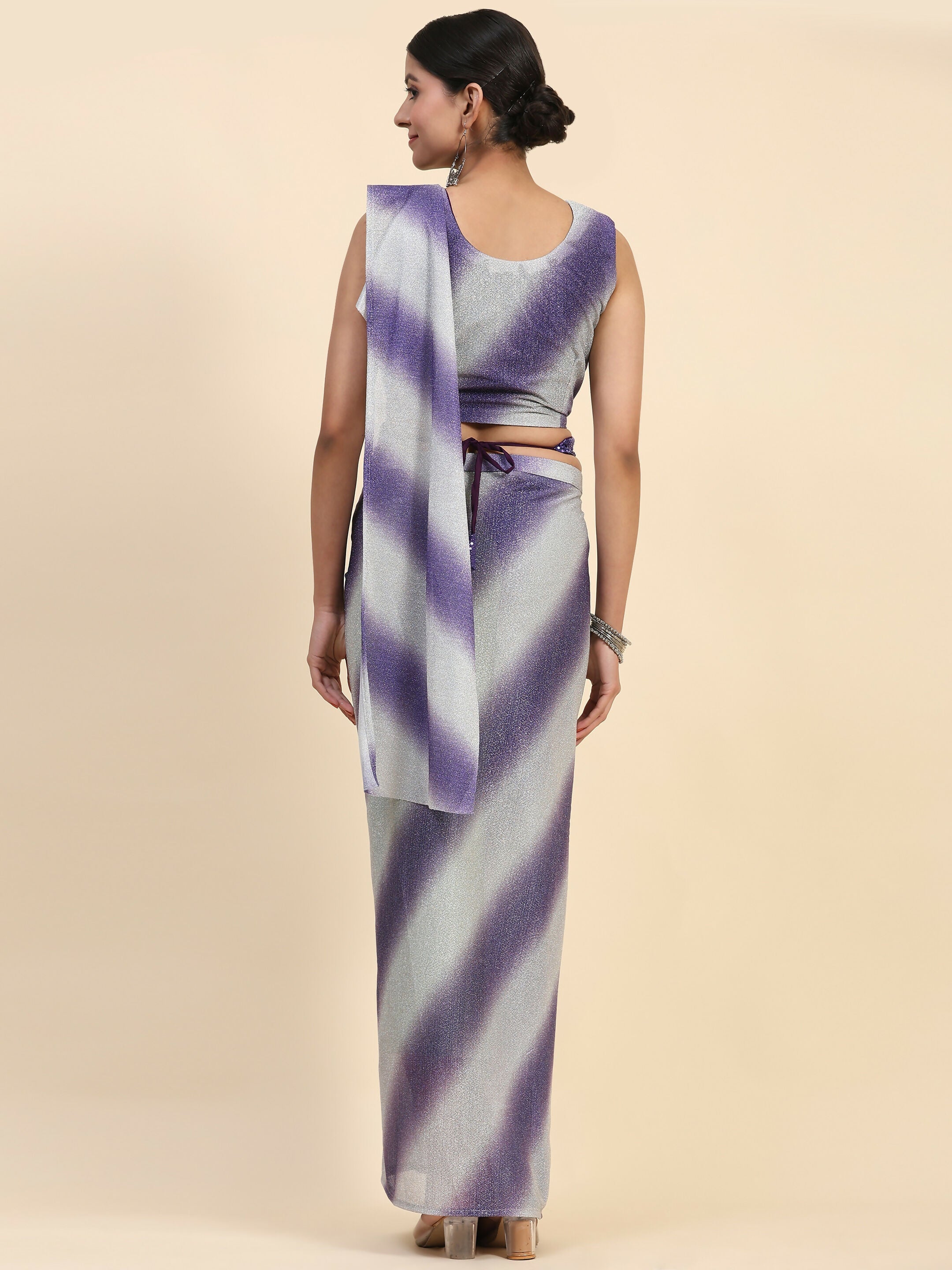 Purple Polyester Solid Ready to Wear Saree with stitched Blouse - Aayan | Grocsy
