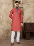 Anaita Peach Linen Silk Straight Kurta | Grocsy