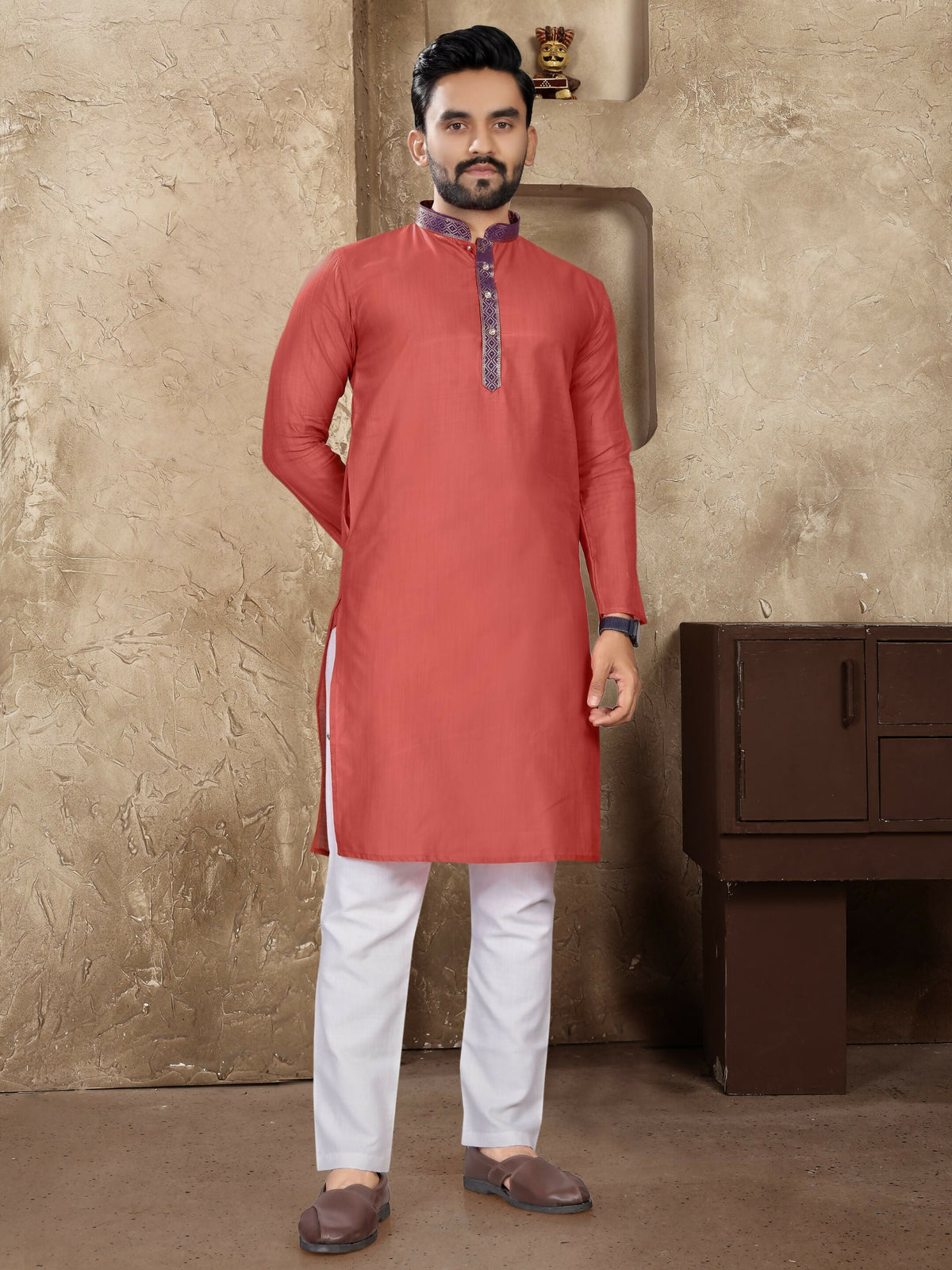 Anaita Peach Linen Silk Straight Kurta | Grocsy