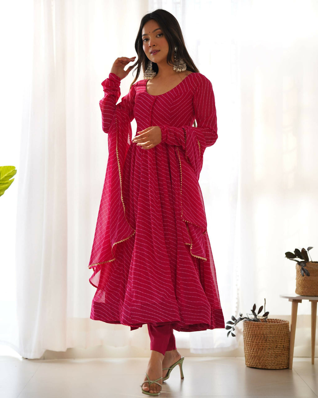 Lehenga Mart Designer Anarkali Suit With Kurta, Pant, Dupatta For Women-Rani Pink | Grocsy