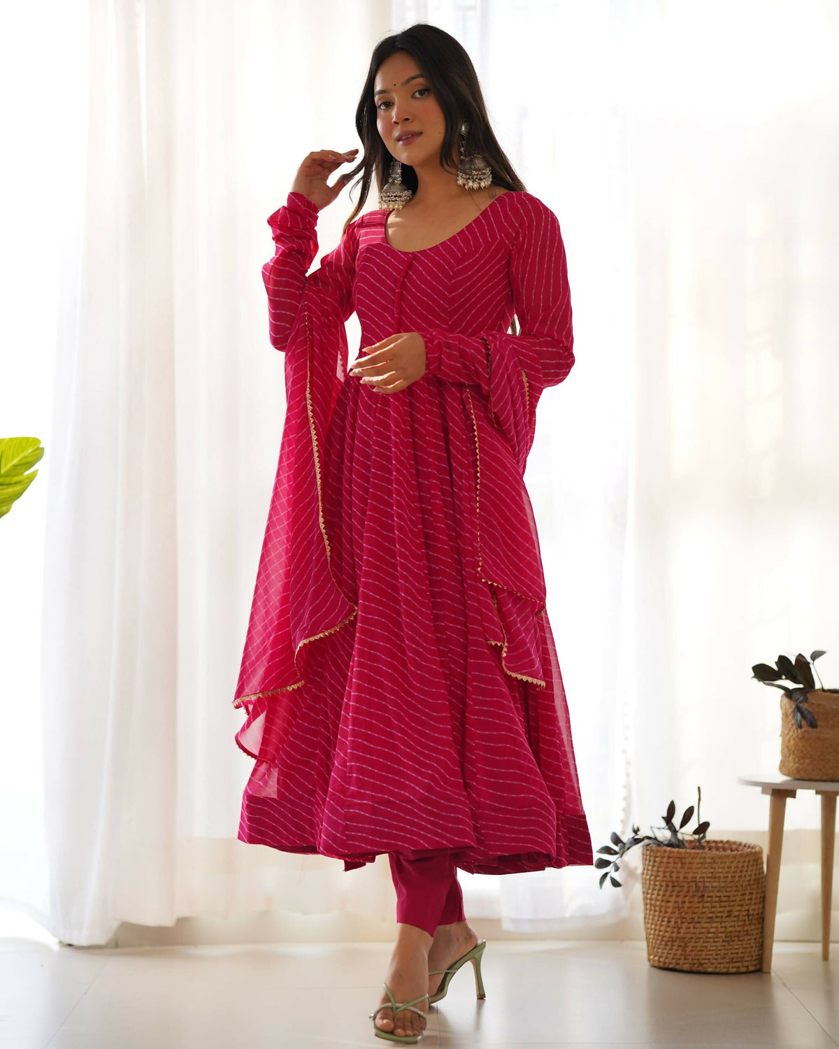 Lehenga Mart Designer Anarkali Suit With Kurta, Pant, Dupatta For Women-Rani Pink | Grocsy