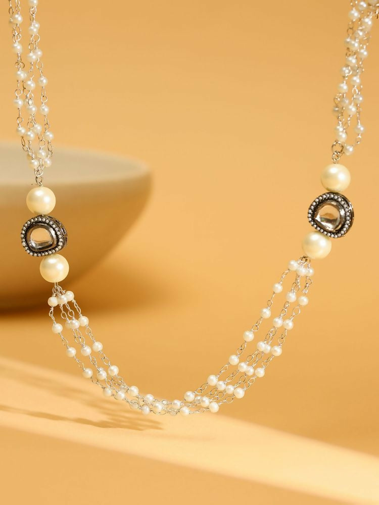 White Rhodium Plated Kundan Neckalce - Ruby Raang | Grocsy