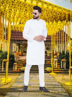 Even Apparels Men's Pure Cotton Self Design White Kurta | Grocsy