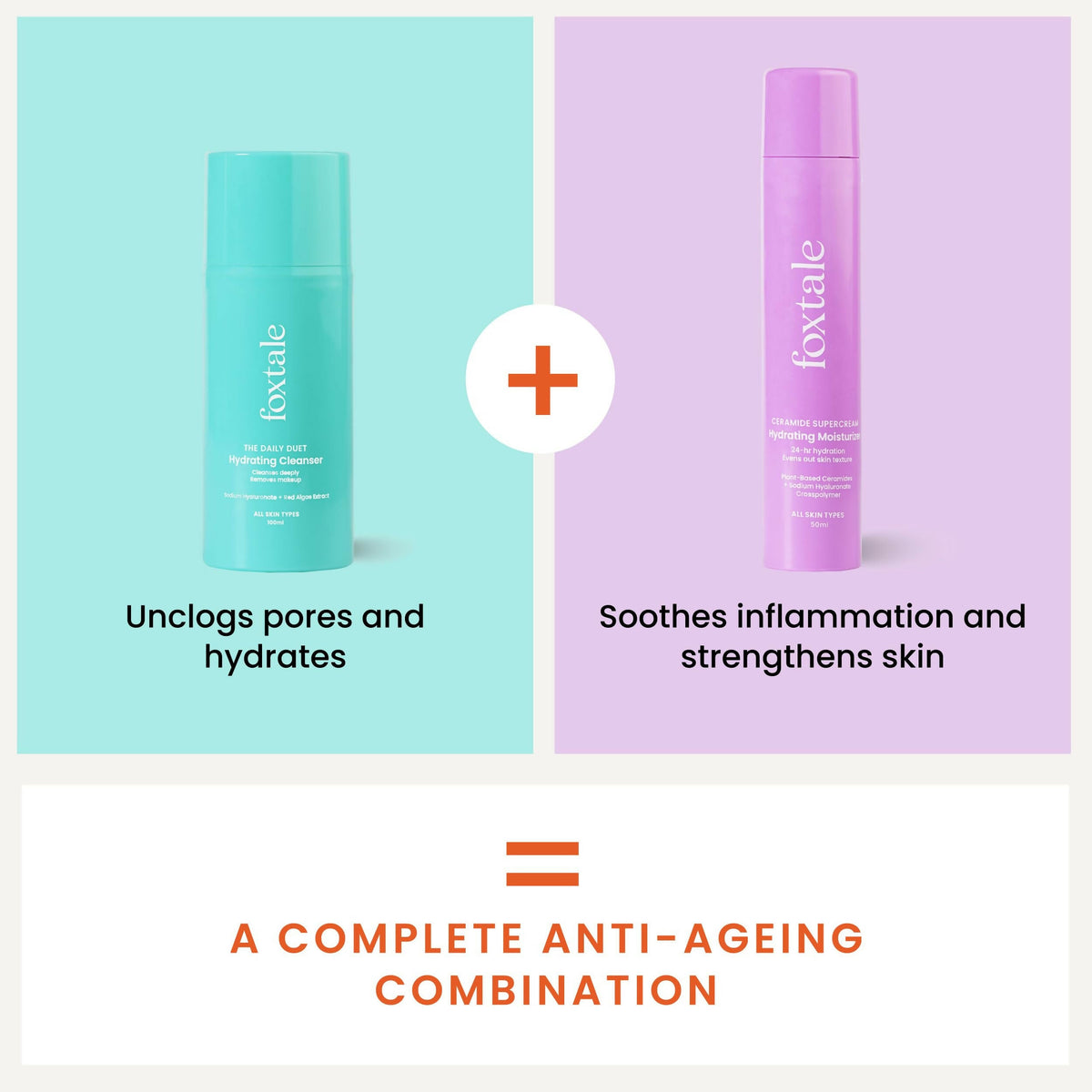 Foxtale Hydration Skin Care Kit: Cleanser Face Wash + Ceramide Supercream Moisturizer | Grocsy