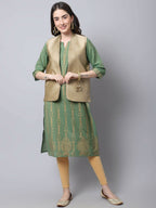 Even Apparels Beige Bansari Silk Open Front Gillet | Grocsy