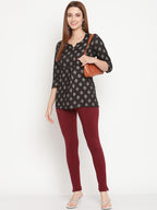 TAG 7 Set Of 2 Maroon & Navy Blue Solid Leggings | Grocsy