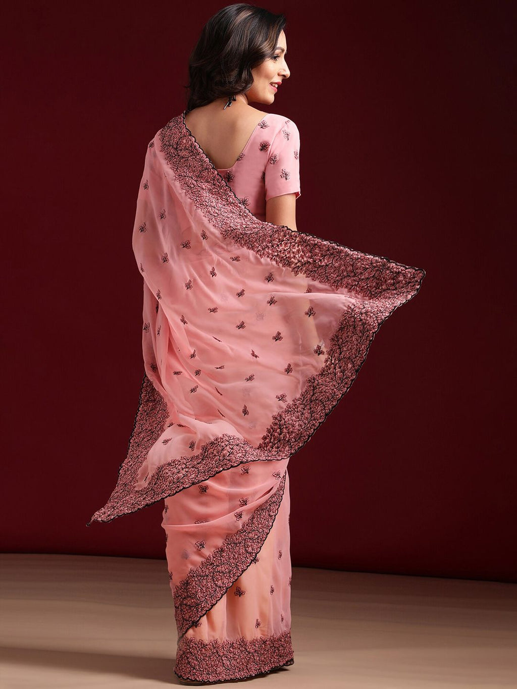 kasee Floral Embroidered Saree | Grocsy
