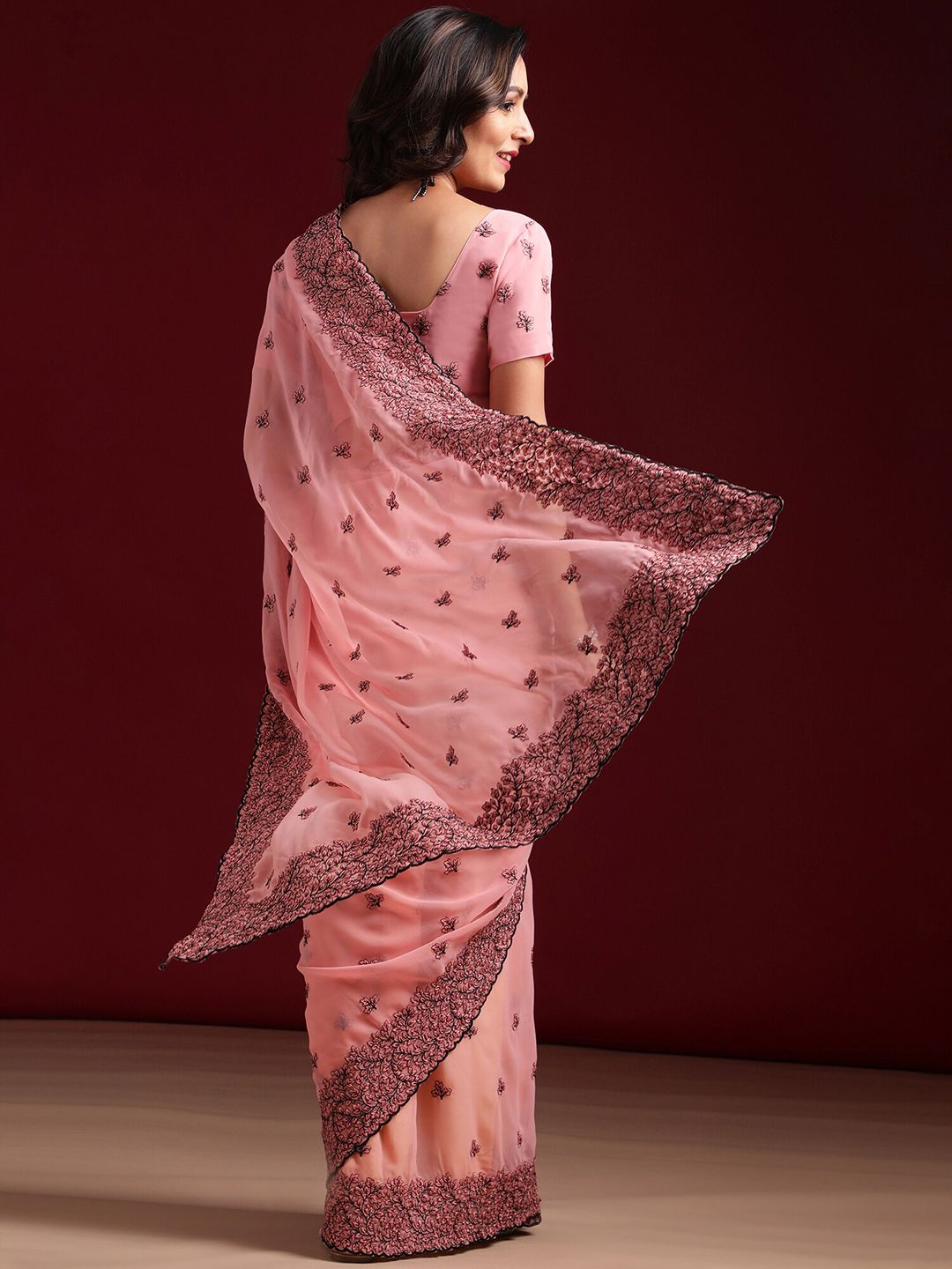 kasee Floral Embroidered Saree | Grocsy