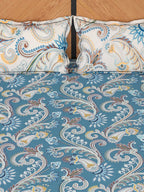 Story@home Blue & Cream-Coloured Ethnic Motifs 180 TC Queen Bedsheet With 2 Pillow Covers | Grocsy