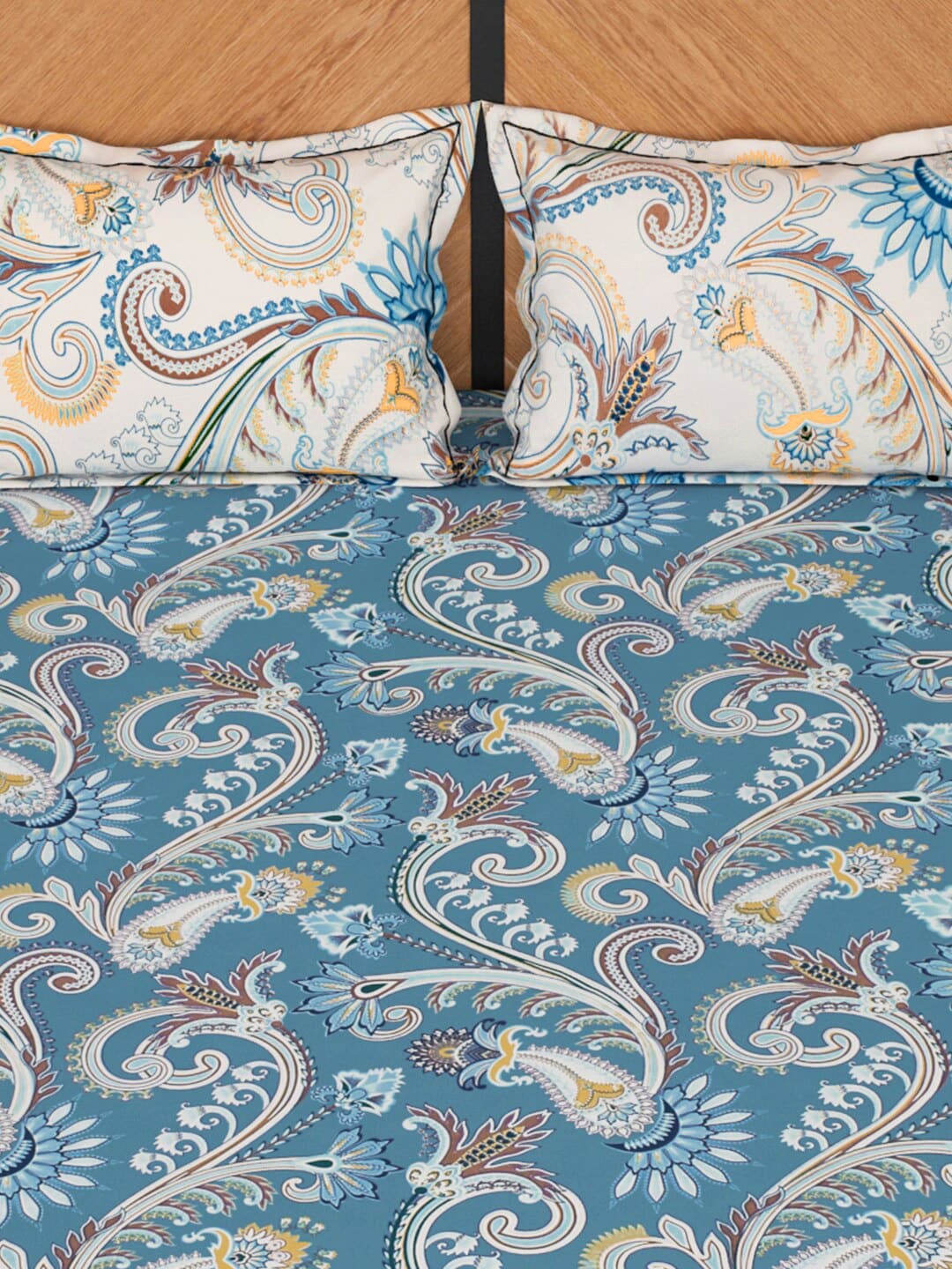Story@home Blue & Cream-Coloured Ethnic Motifs 180 TC Queen Bedsheet With 2 Pillow Covers | Grocsy