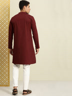 House of Pataudi Men Maroon Solid Straight Kurta | Grocsy