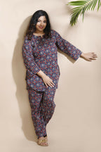 Breathables Geometric Cotton Co-Ord Set – Blue | Grocsy