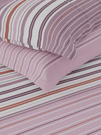 Nautica Bradford Pink & White Striped Cotton 160 TC King Bedsheet with 2 Pillow Covers | Grocsy