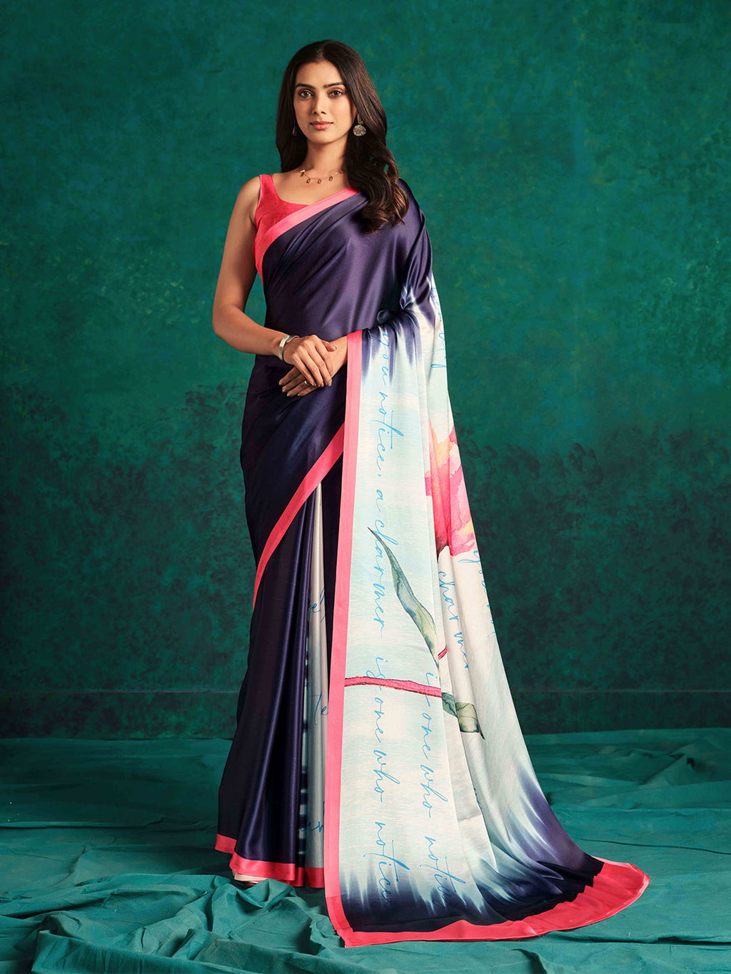 Sangria Printed Satin Saree | Grocsy