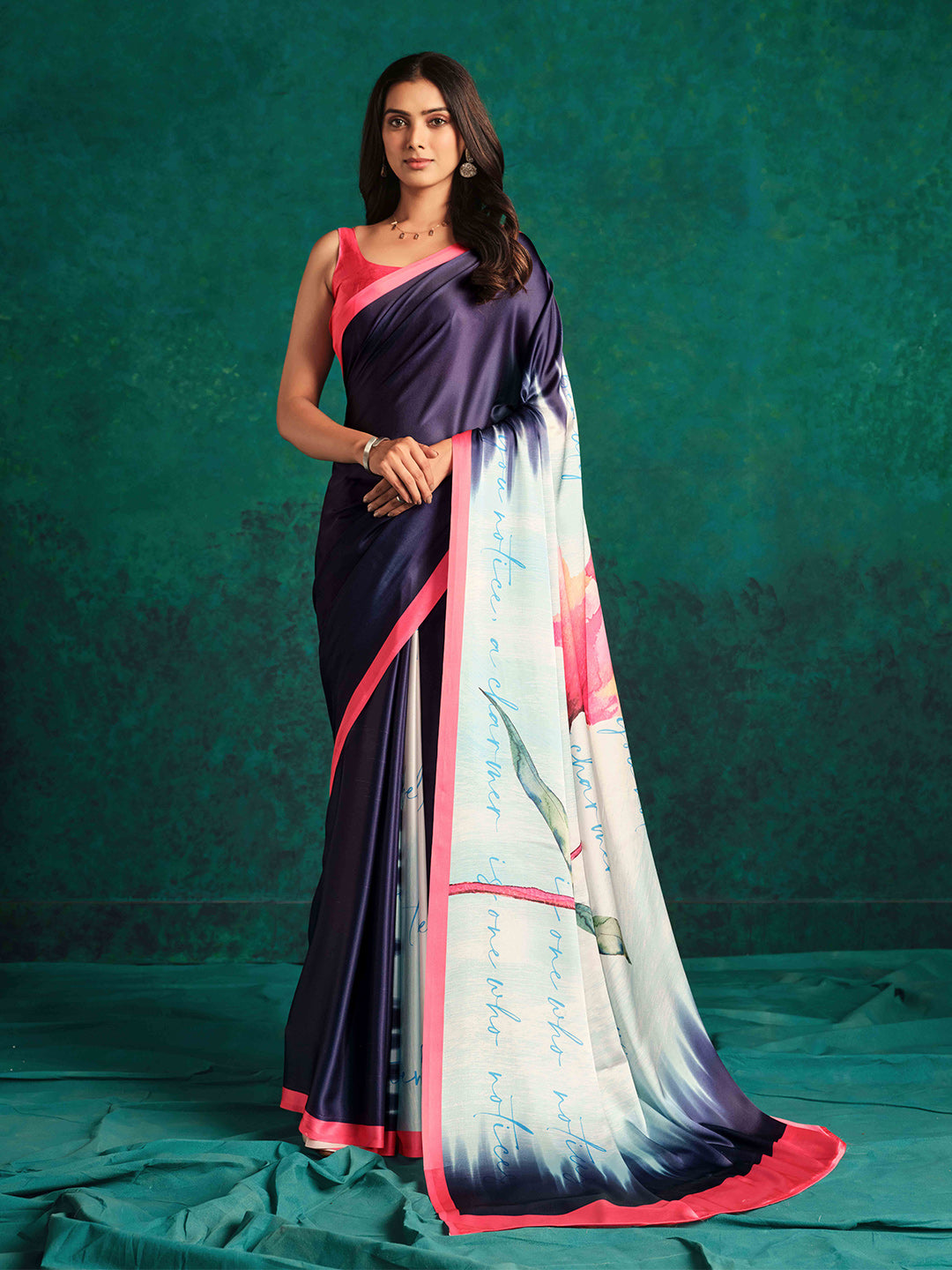 Sangria Printed Satin Saree | Grocsy