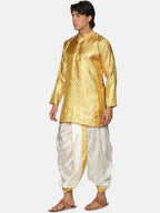 Sethukrishna Men Gold-Toned Ethnic Motifs Woven Design Kurta with Dhoti Pants | Grocsy
