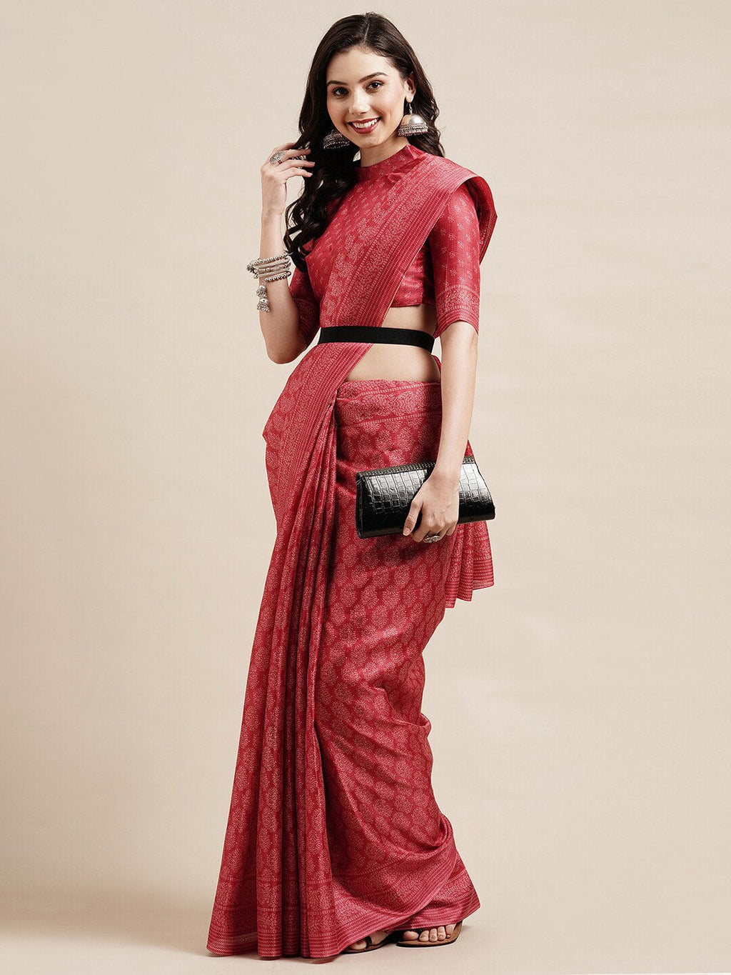 Saree Mall Red & Off White Floral Art Silk Sarees | Grocsy