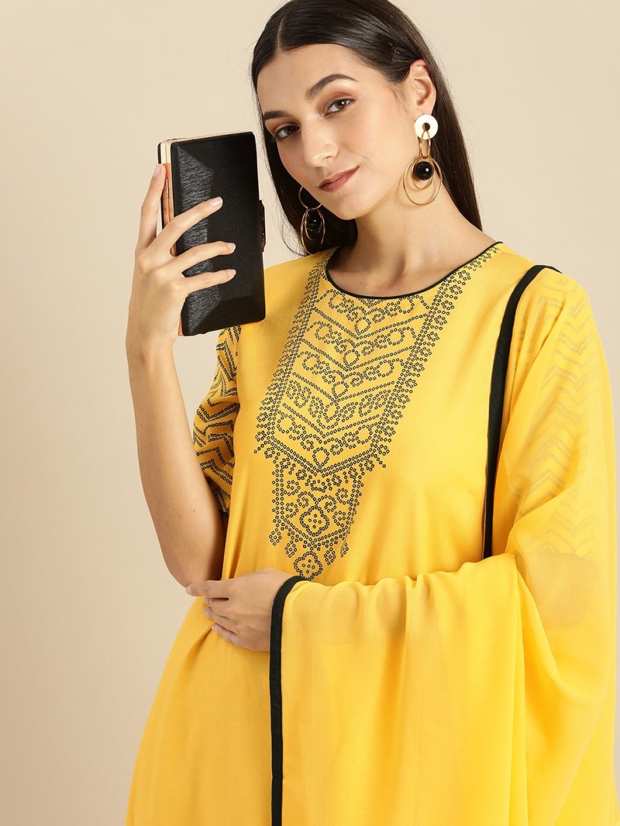 All About You Women Yellow Printed Kurta with Trousers & With Dupatta | Grocsy