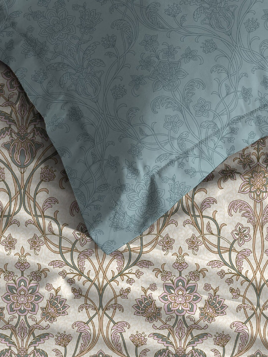 MYTRIDENT Dusk and Dawn Beige Ethnic Motifs Cotton 144 TC Single Bedsheet 1 Pillow Cover | Grocsy