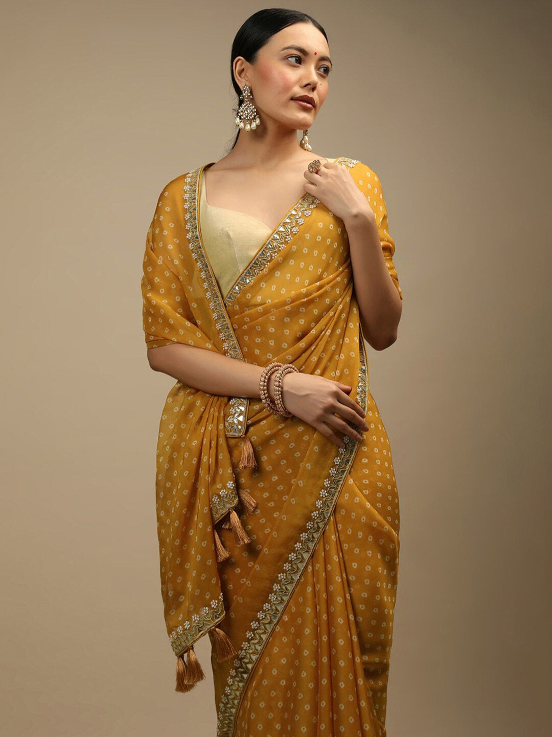 Sangria Bandhani Printed Beads and Stones Saree | Grocsy