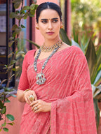 Saree Mall Abstract Printed Beads And Stones Pure Georgette Sarees | Grocsy
