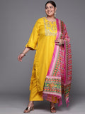 Sztori Plus Size Yoke Design Pure Cotton Kurta With Trousers & Dupatta | Grocsy
