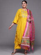 Sztori Plus Size Yoke Design Pure Cotton Kurta With Trousers & Dupatta | Grocsy