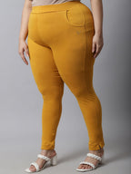 TAG 7 Women Plus Size Mustard Solid Leggings | Grocsy