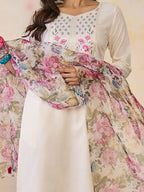 Indo Era Women Floral Yoke Design Regular Thread Work Pure Cotton Kurta with Trousers & With Dupatta | Grocsy