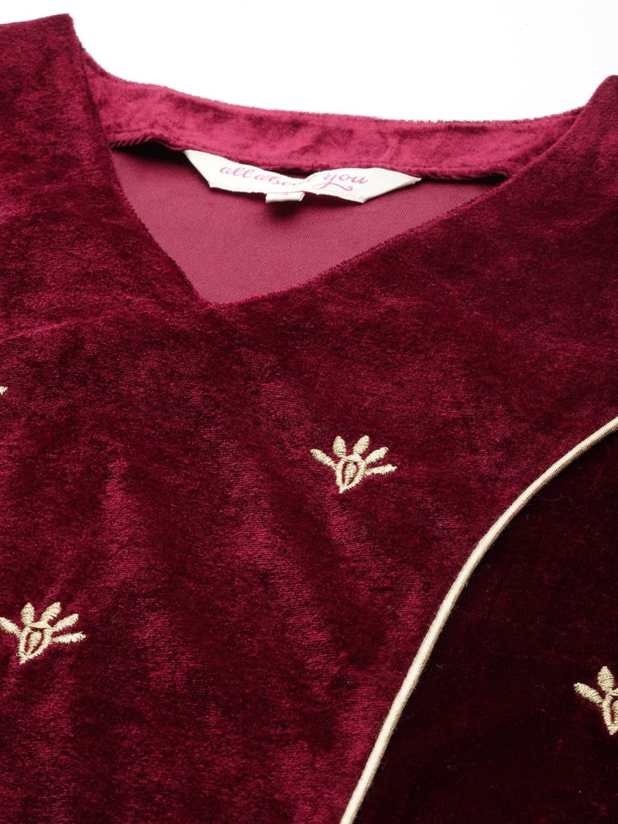 All About You Women Velvet Finish Woven Design Regular Kurta with Palazzos & Dupatta | Grocsy