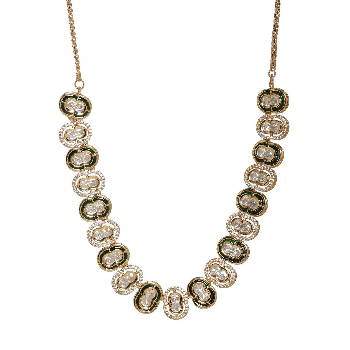 Double Mufli (peanut) Meenakari and Diamond Neckpiece (Gold) - Ruby Raang | Grocsy