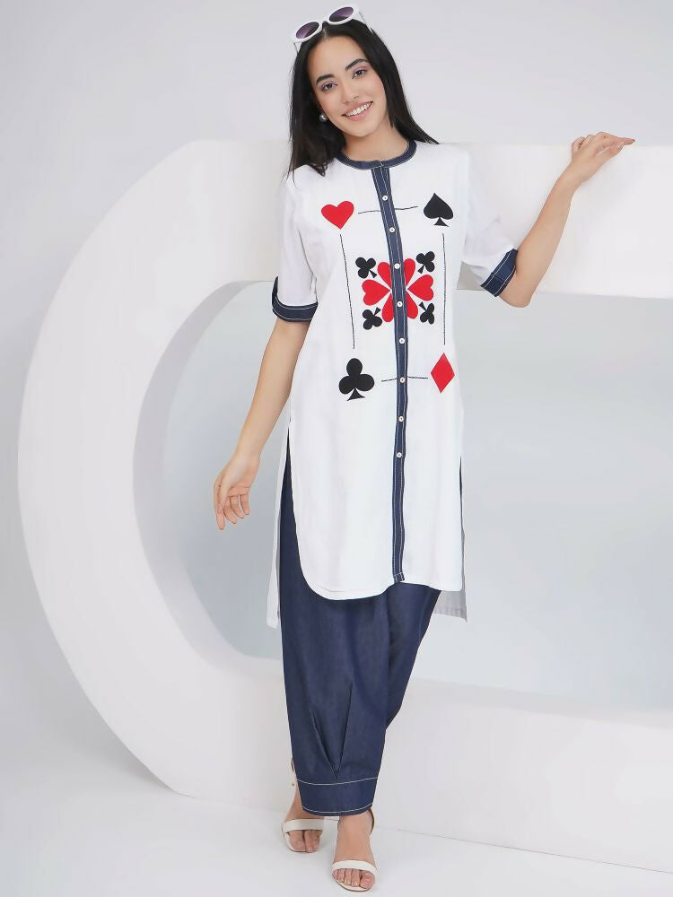 Joban Fashion White Rayon Crepe Applique Embroidered Shirt with Afghani Pants | Grocsy