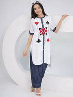 Joban Fashion White Rayon Crepe Applique Embroidered Shirt with Afghani Pants | Grocsy