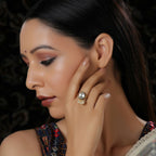 Kundan Ring with Pearls (Gold) - Ruby Raang | Grocsy