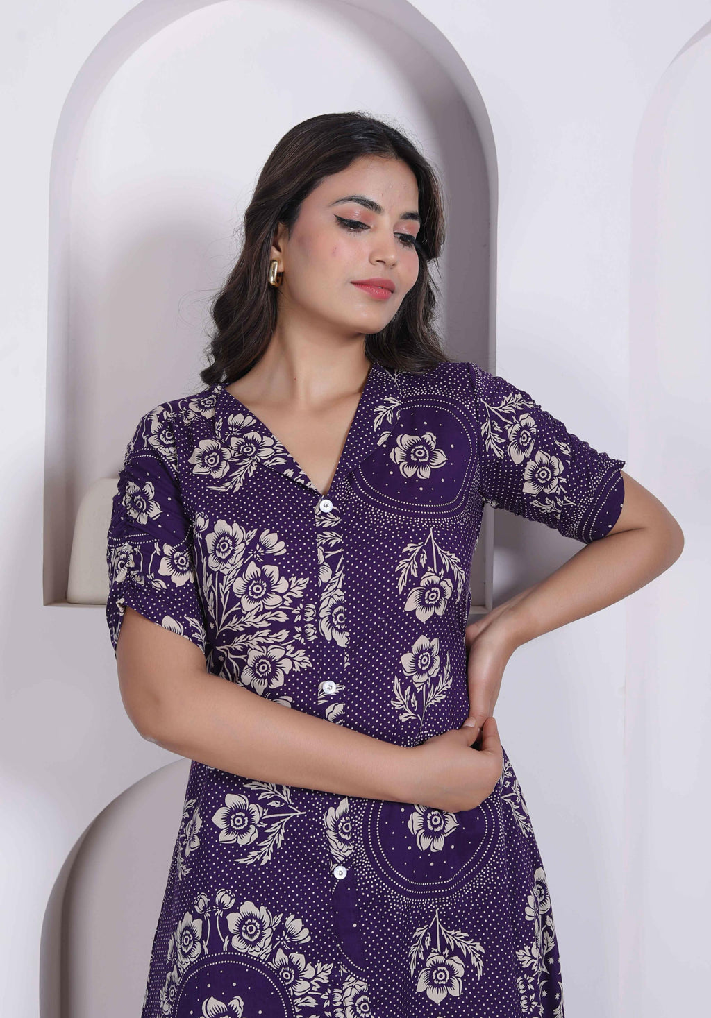 Miravan Womens Floral Printed A-Line Shirt Collar Maxi Dress | Grocsy