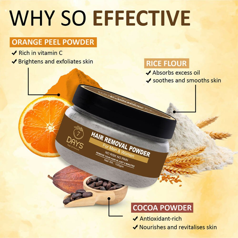 7 Days Pure Hair Removal Powder Three in one Use For Powder D-Tan Skin, Removing Hair Cream | Grocsy