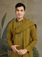 Vastranavya Rust Yellow Exclusive Viscose Rayon Festival Wear Real Mirror Work Kurta with Dupatta | Grocsy